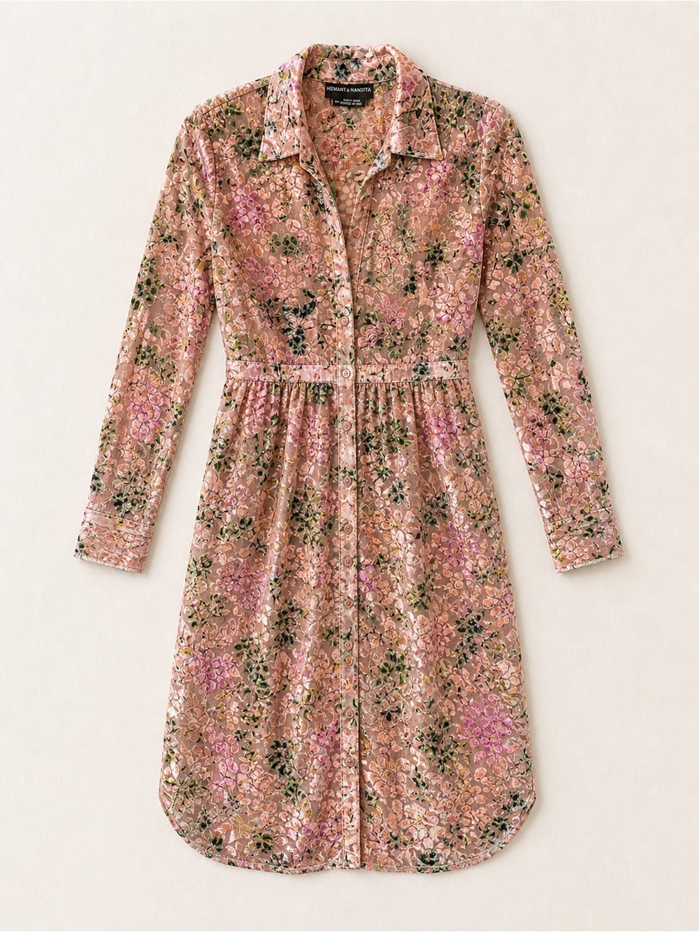 Hemant & Nandita Velvet Burnout Floral MIDI Dress XS Boho Luxe Sheer Romance